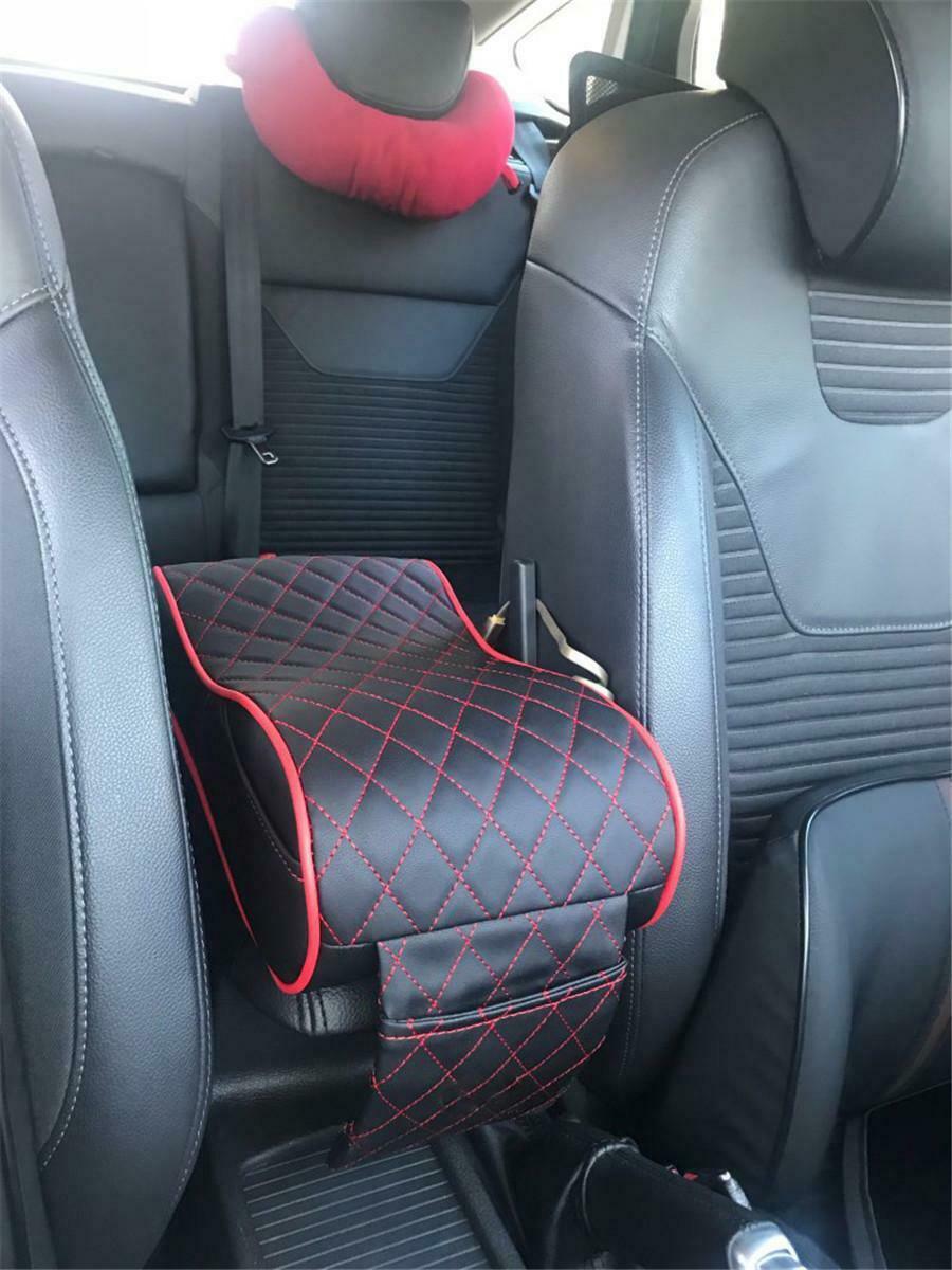 Black & Red Car Armrest Box Mats Universal PU Leather Pad Premium Interior 1x