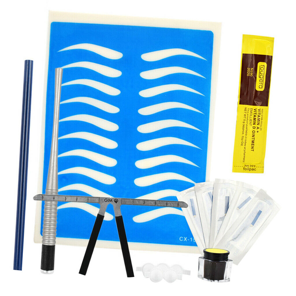 Permanent Makeup Kit Ruler Tattoo Pen Needle Practice Skin Ink Glue Ring Set