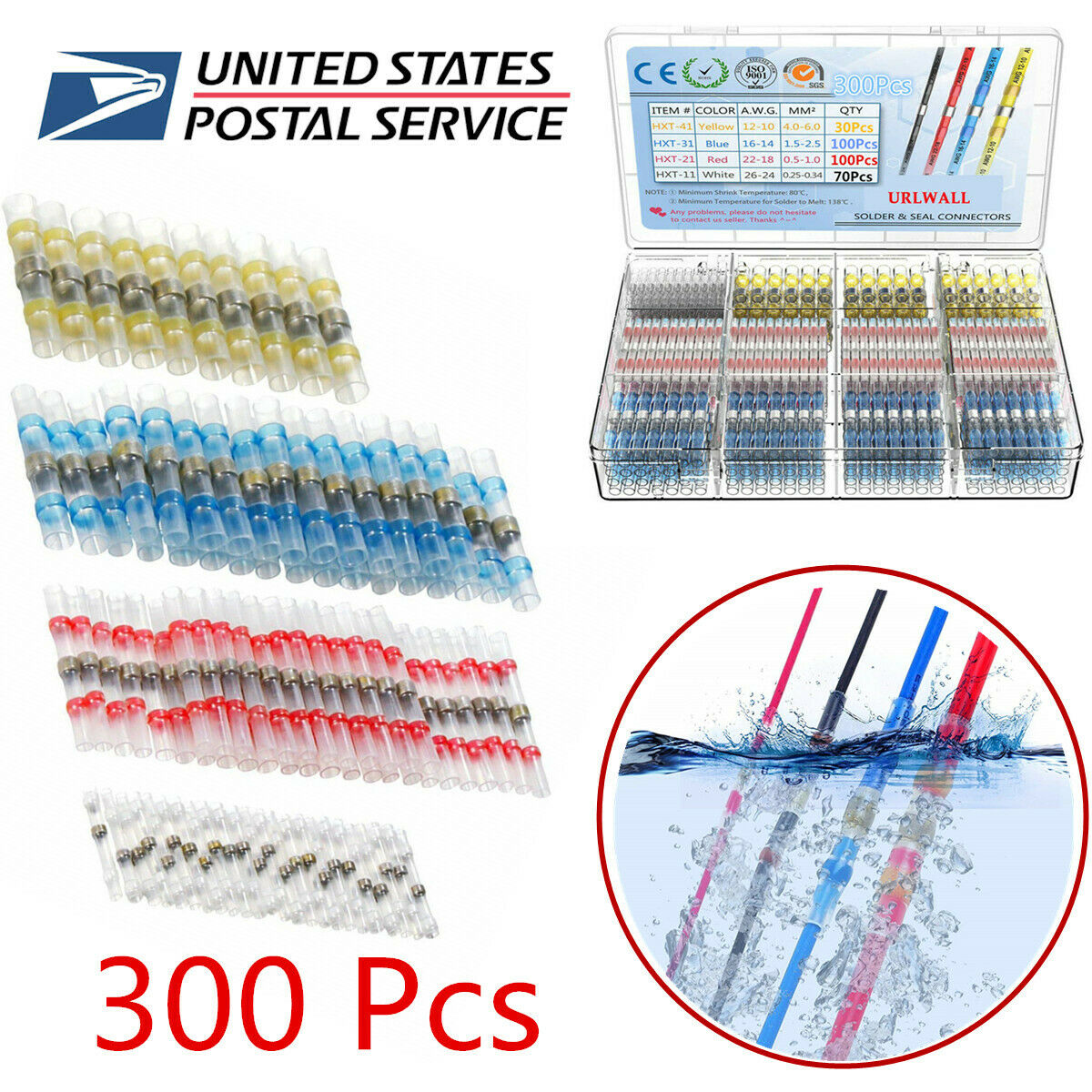 300 Pcs Waterproof Solder Seal Heat Shrink Terminal Connector Shrink Ratio 2:1