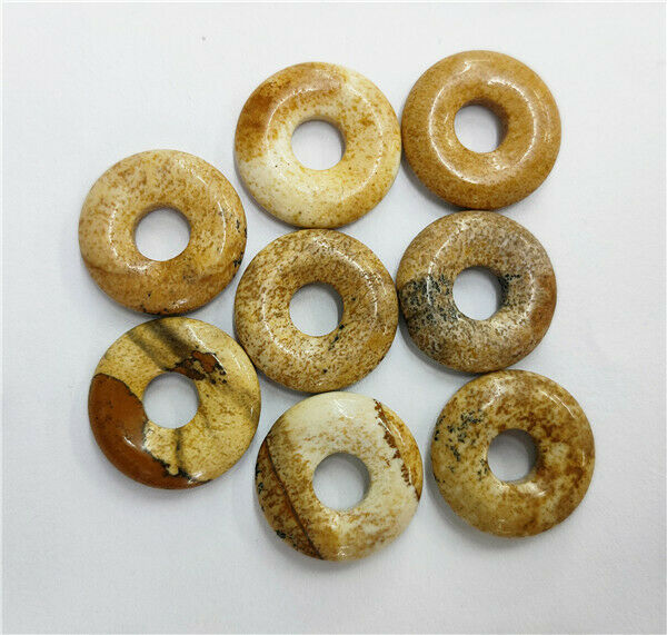8Pcs 18mm Natural Brown Picture Jasper Donuts Pendant Bead Jewelry Making HH233