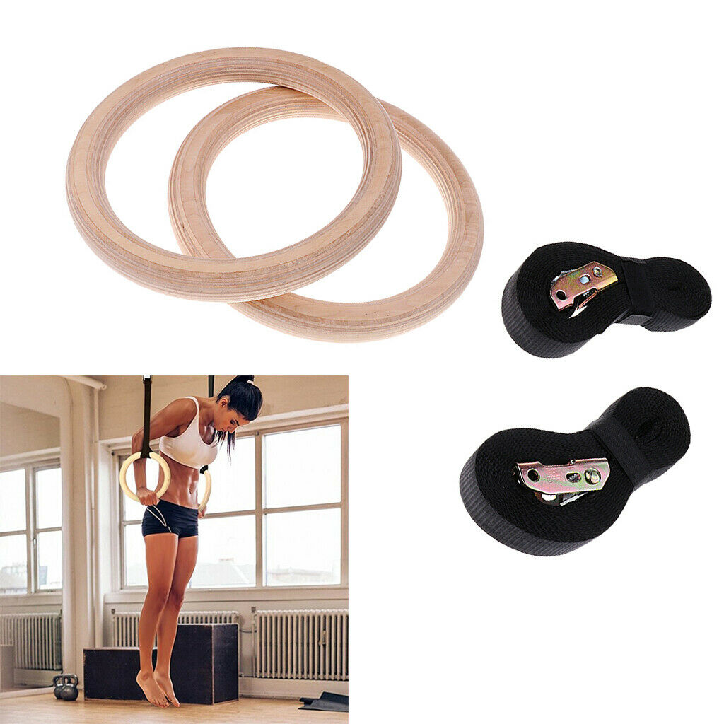 Wood Gymnastic Rings 23cm Gym Ring Loop Adjustable Long Straps Pull Up Trainer