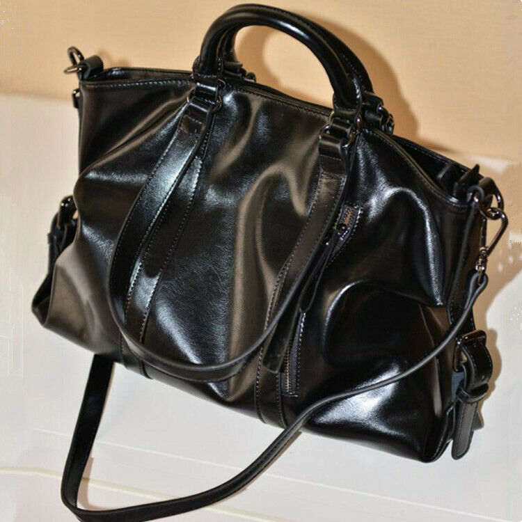 Women's Large Tote Shoulder Handbag Soft Leather Satchel Bag Hobo Purse Black