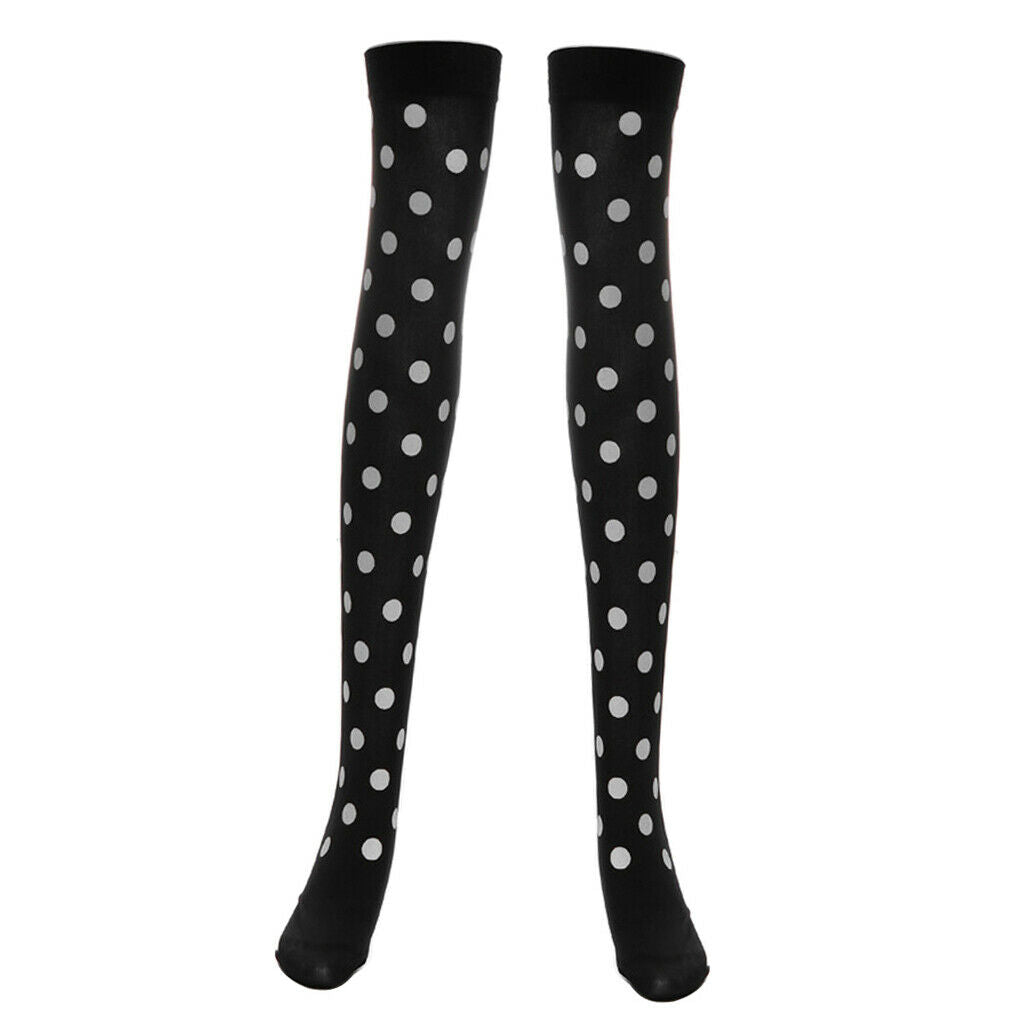 Women Halloween Thigh High Long Stockings Over Knee Costume White Dot