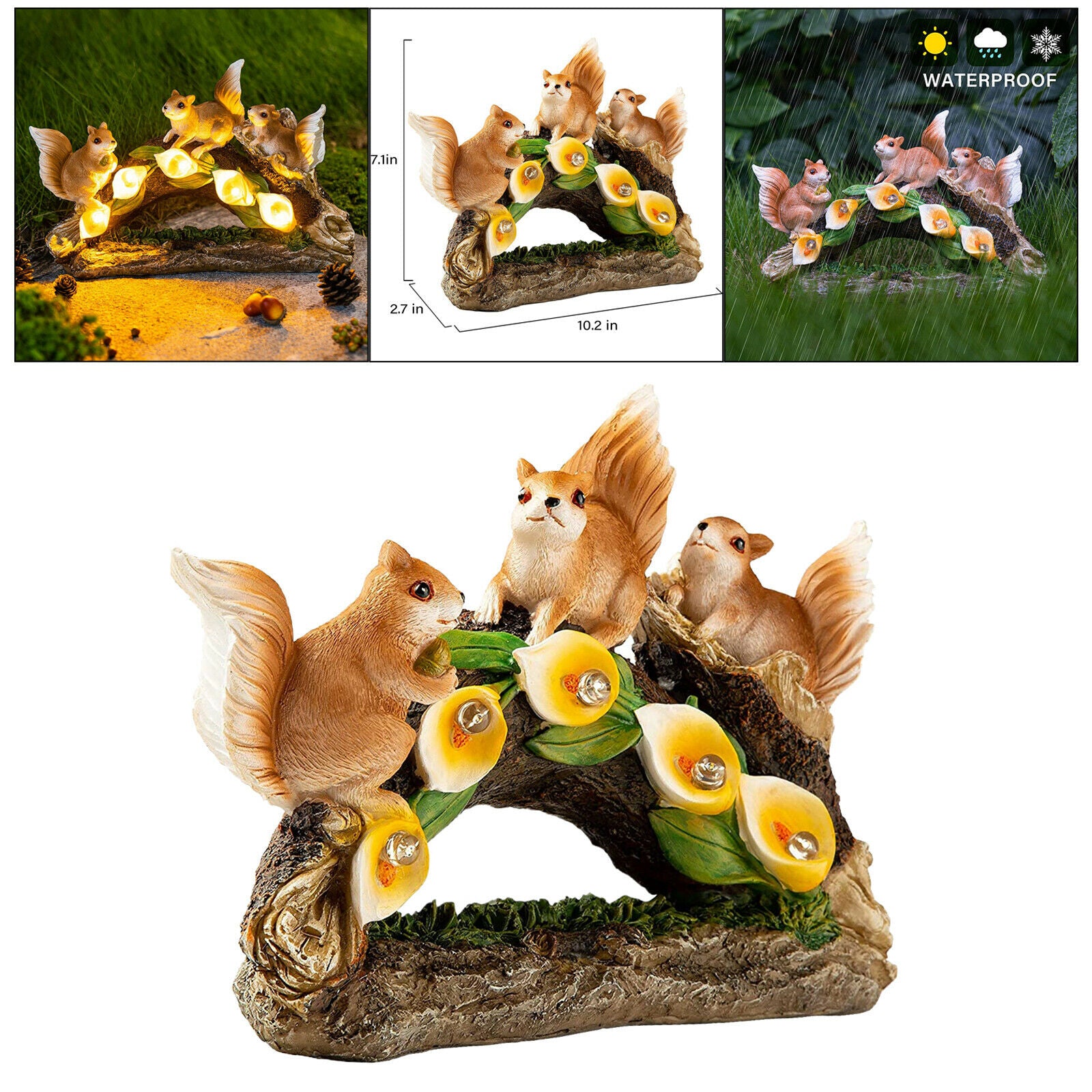 Squirrel Statue Waterproof Solar Powered for Garden Yard Ornament Fall Decor