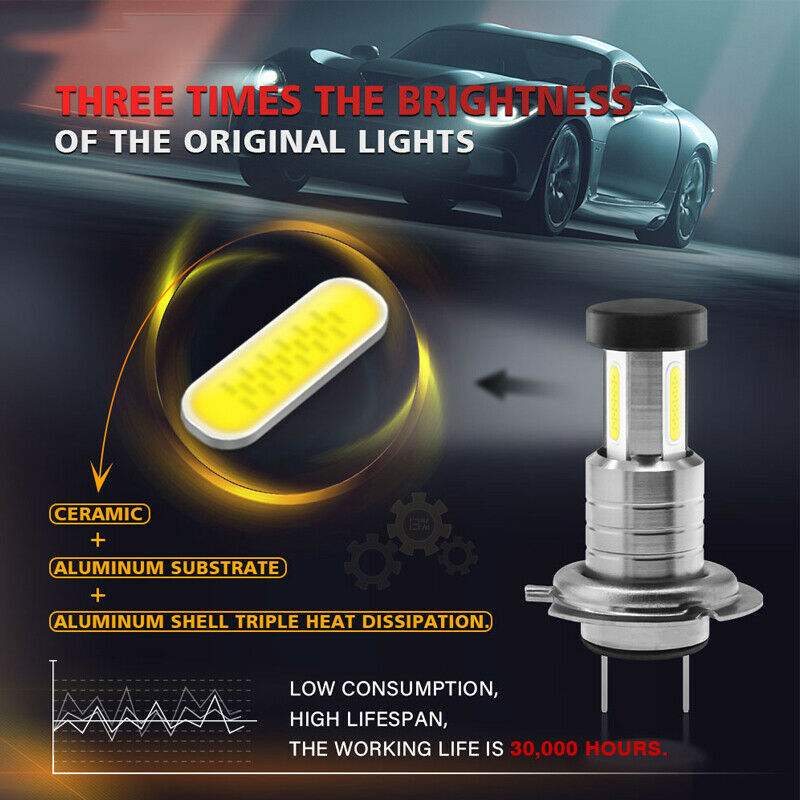 2PCS Car H7 LED Headlight Lamp Bulb 360Â° Lighting White Fog Light DRL 6000K IP68