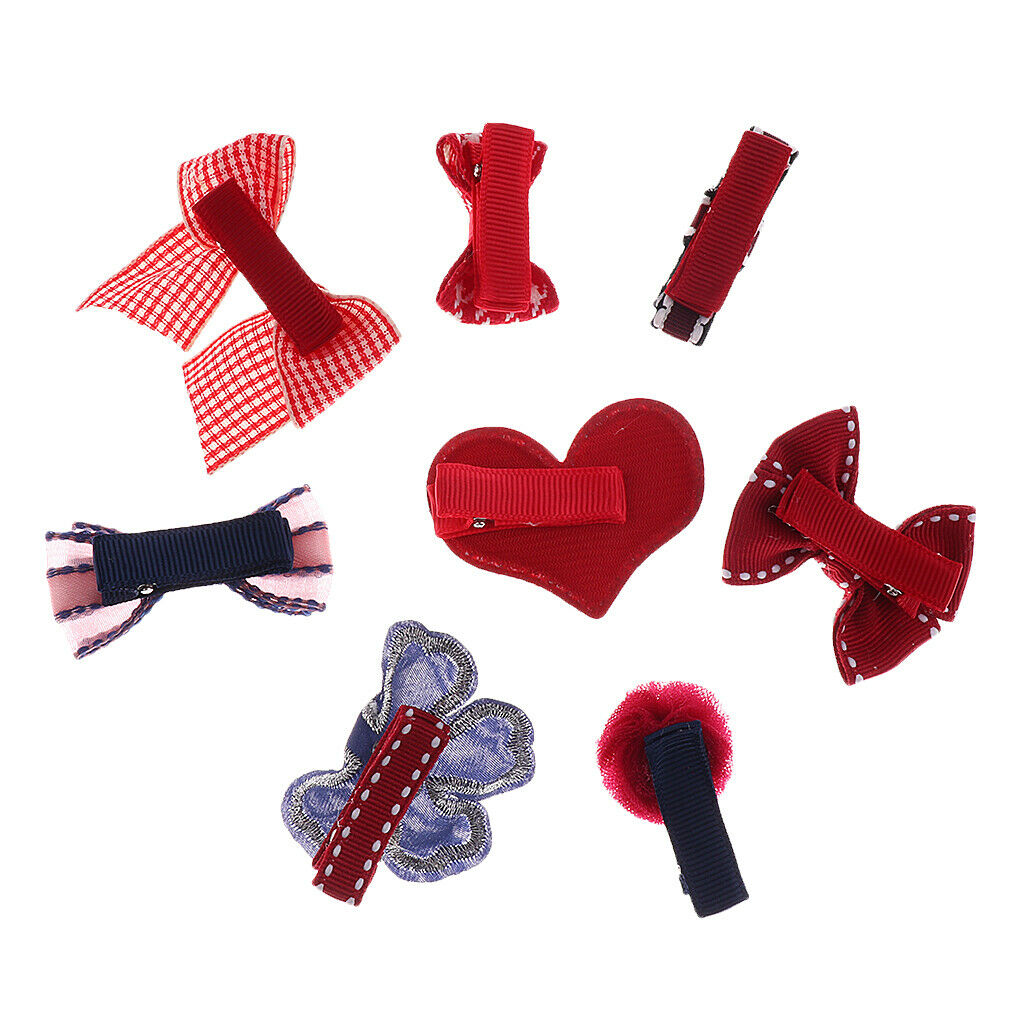 9 Pcs Ribbon Bow Flower Mixed Design Baby Girl Toddler Hair Clips  9 Pcs-Red