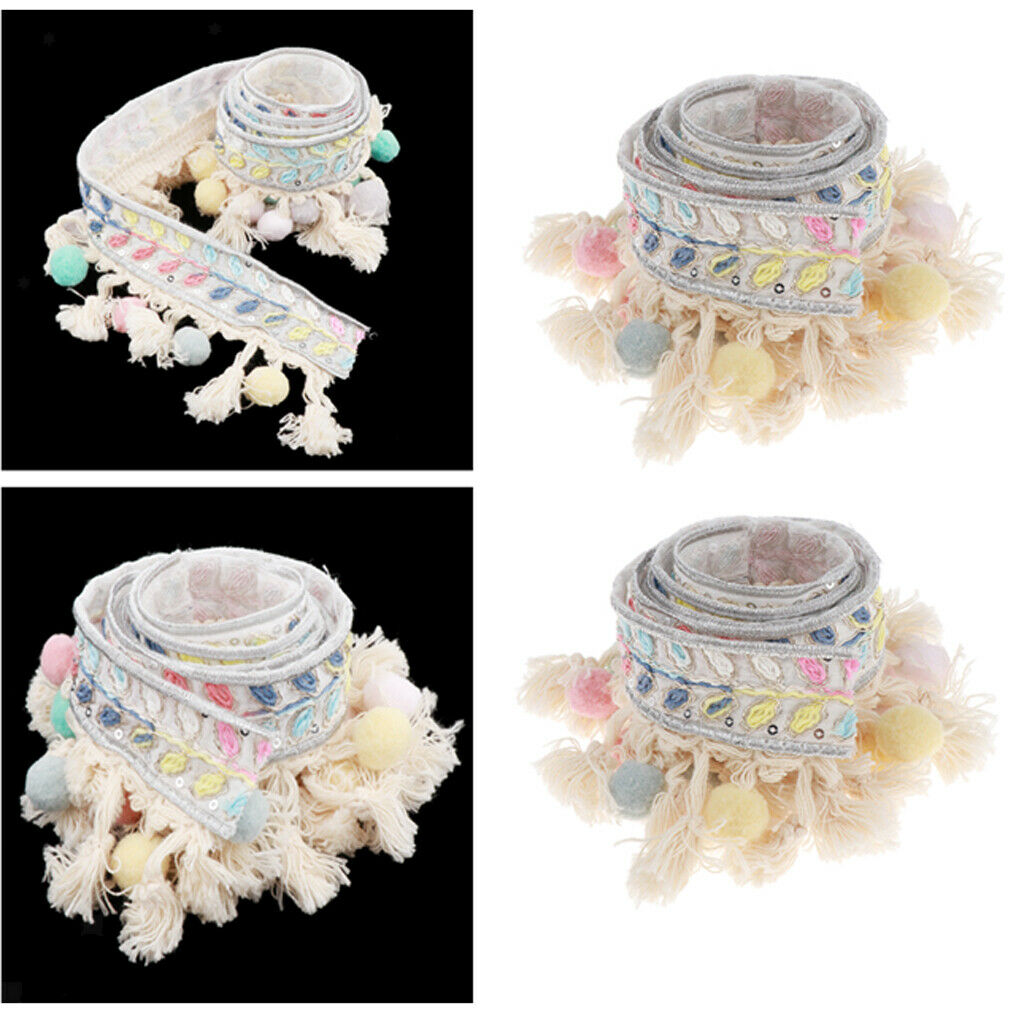 2 Yards Quality Rainbow Fluffy Pompom Fringe Lace Trim Edging for Craft Ornament