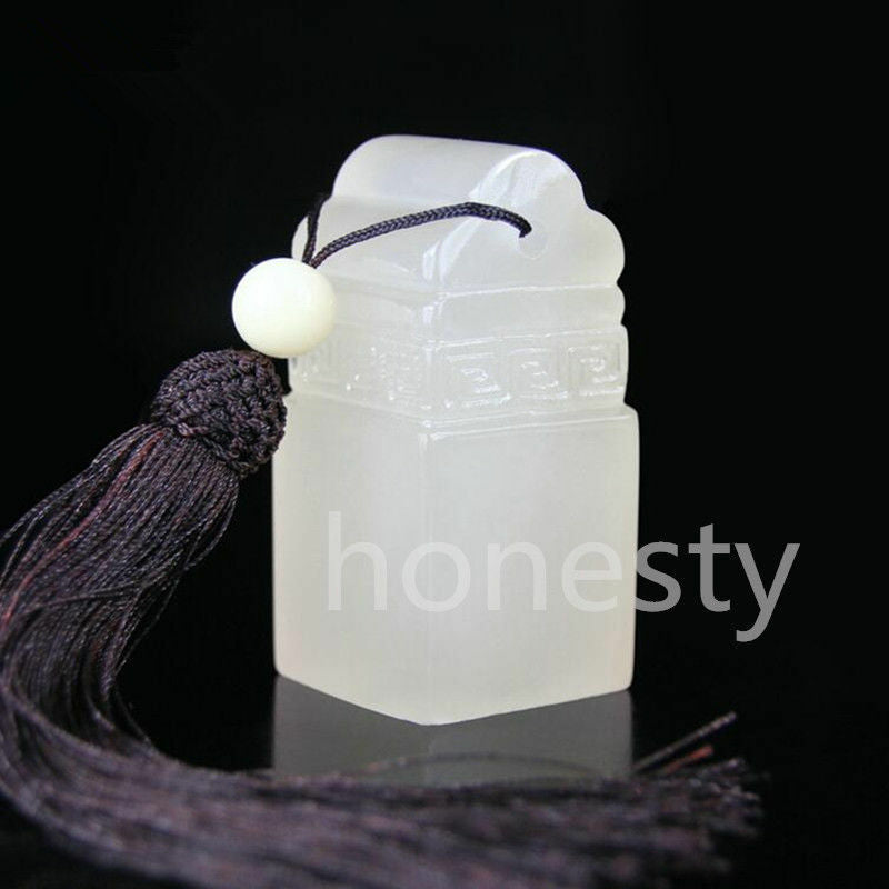 Chinese Traditional Carving Seal Sculpture Stone White Jade DIY Seal Art Craft