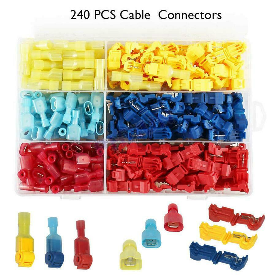 240Pcs AWG T-Tap Insulated Splice Wire Terminal Connectors For Motorcycle Car
