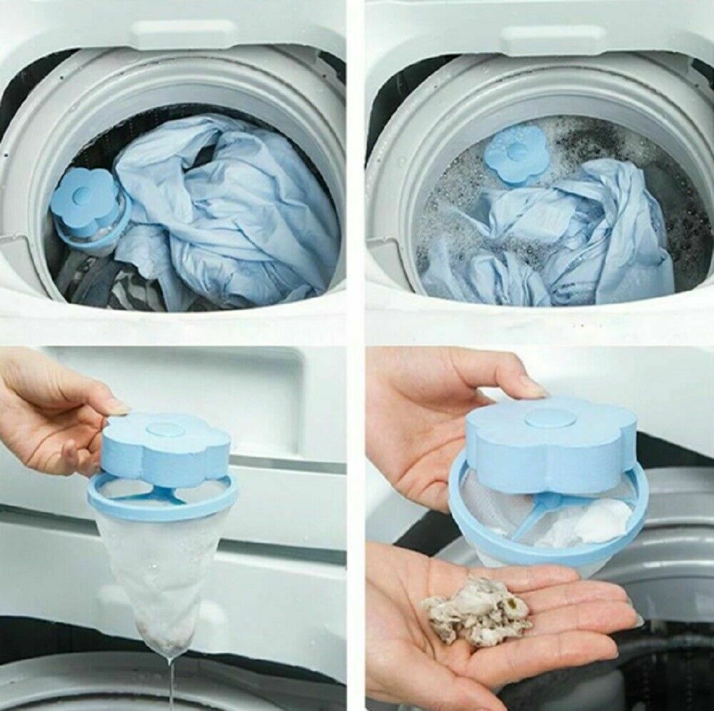 2Washing Machine Flower Shape Floating Pet Fur Catcher Laundry Hair Lint Remover