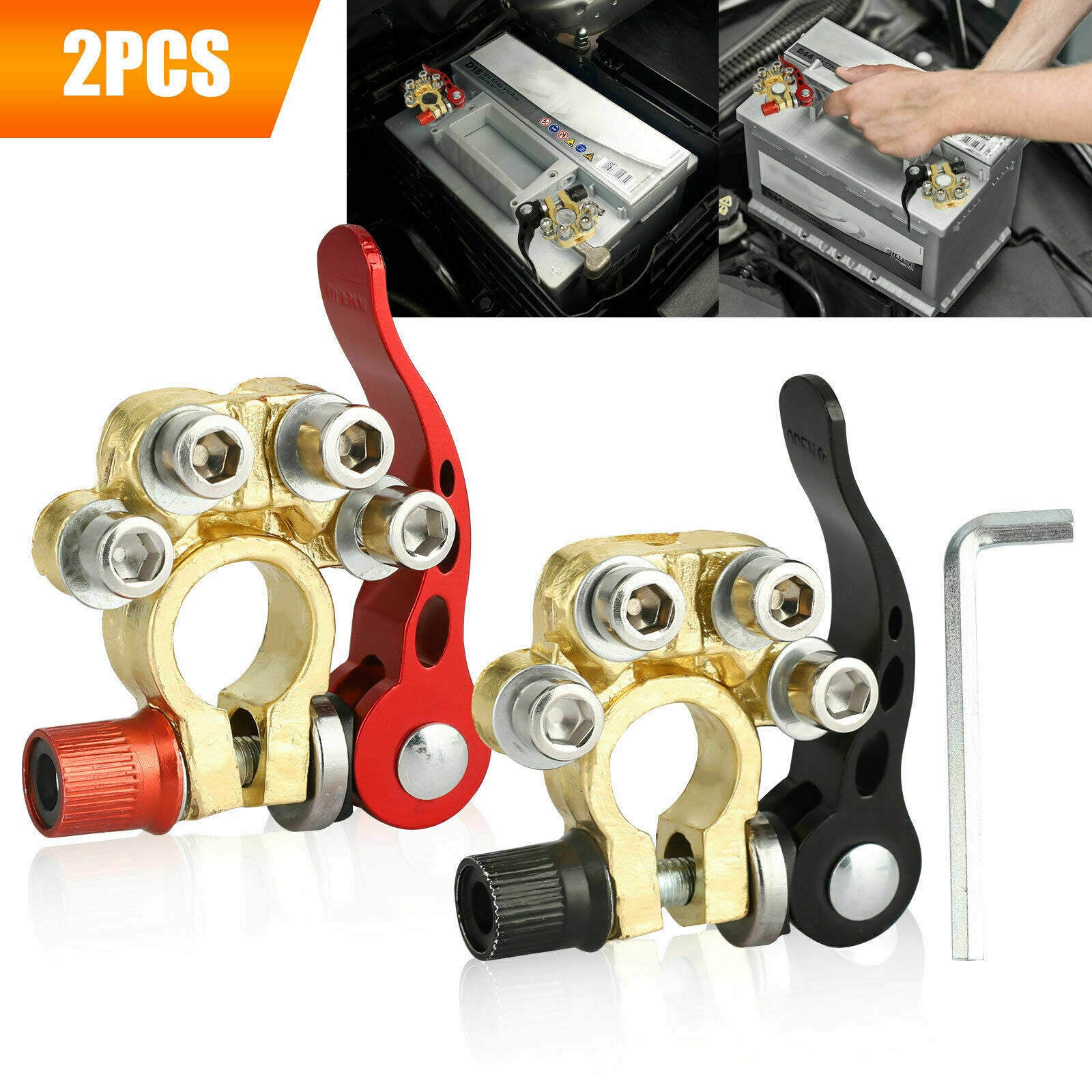 2pcs Car Battery Terminal Connectors Quick Release Disconnect Positive Negative