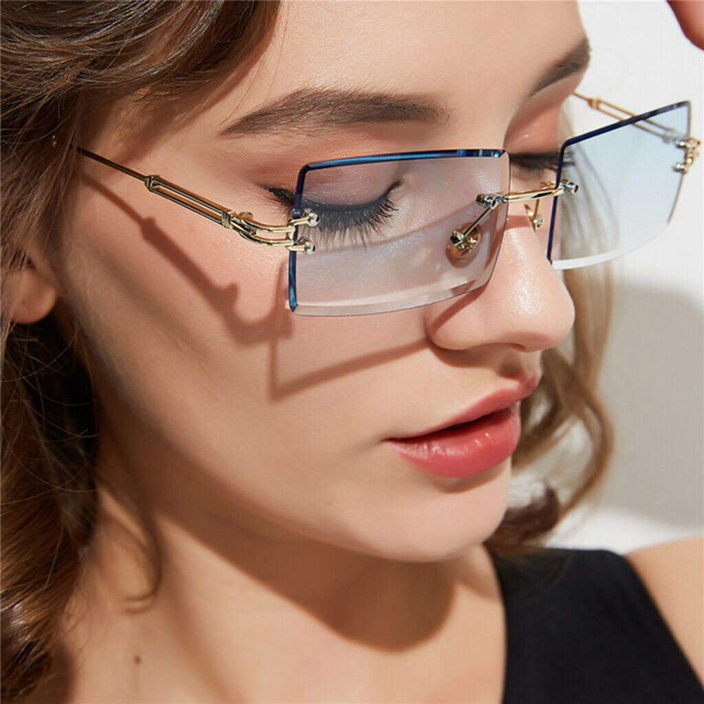 3x Womens Rimless Sunglasses Retro Classic Tinted Lens Metal Frame Anti UV