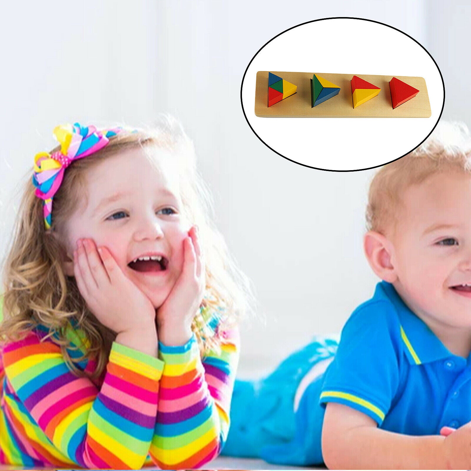 Wooden Geometry Triangle Shape Match Block Building Color Recognition Puzzle