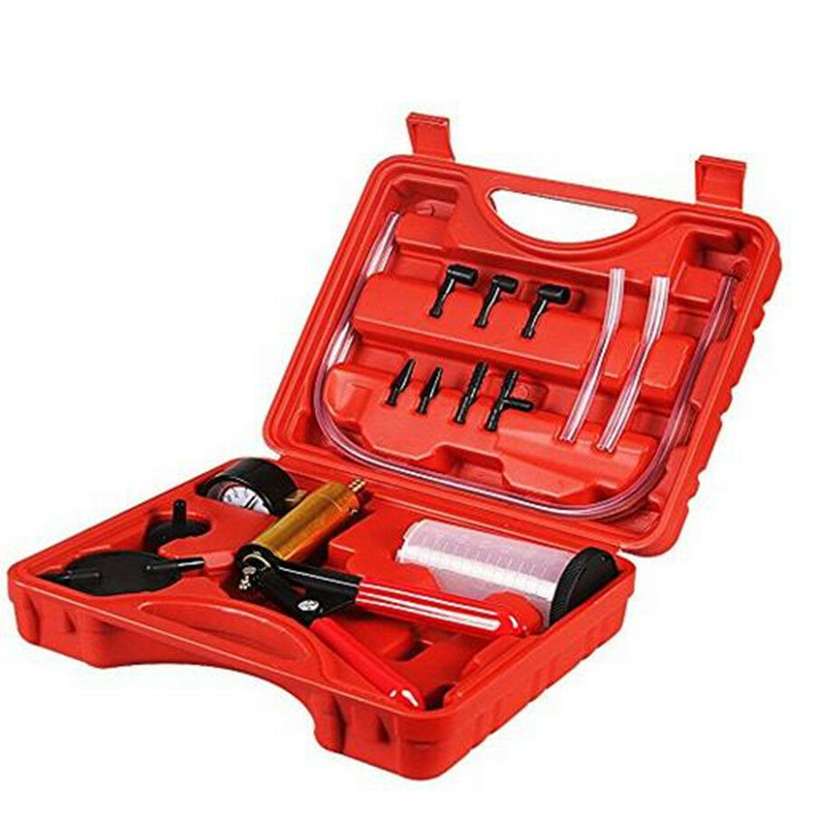 16pcs Hand Held Vacuum Pump Tester and Car Brake Fluid Bleeder Replacement Kit