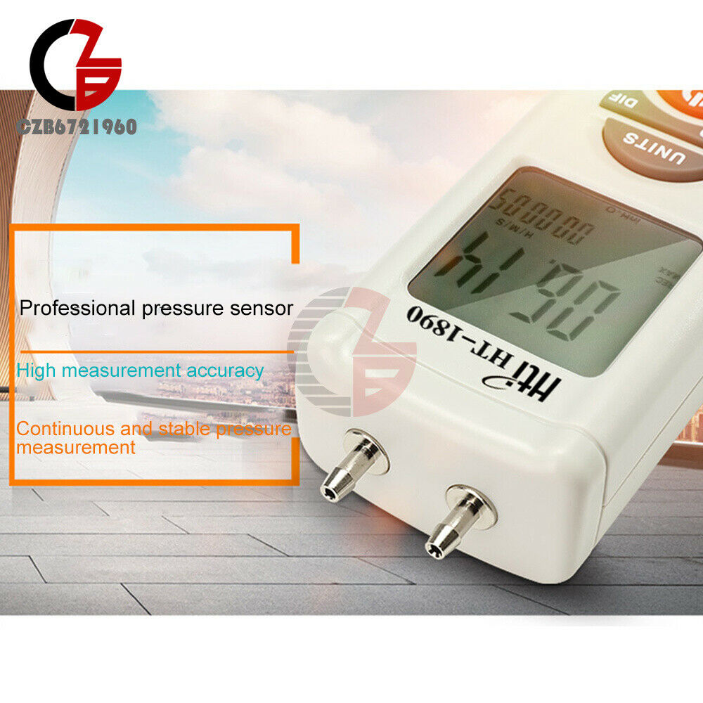 Hti HT-1890 Digital Manometer,Dual Port Air Pressure Gauge HVAC Gas Teste Meter