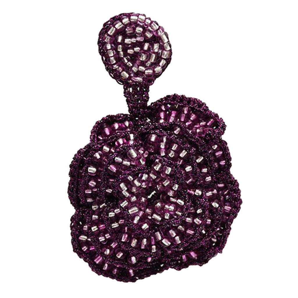 Exaggerated Rose Flower Dangle Earrings Beads Exquisite Studs Jewelry Purple