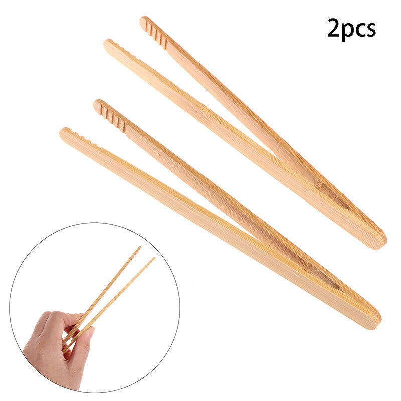 2Pcs Bamboo Tongs Wood Food Toast Salad Tongs Tong Clip for Cooking Bakin.l8