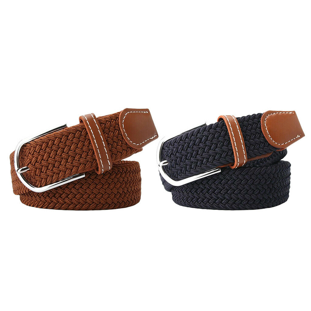 2Pcs Men Knitted Canvas Belt Web Belt Work Pin Buckle Jeans Waistbelt Strap