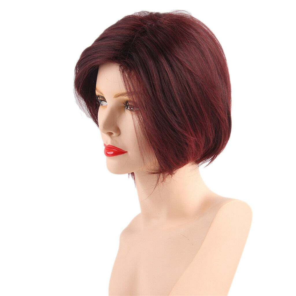 Fashion Bob Wigs Short Straight Synthetic Hair Full Wigs For Women Wine Red