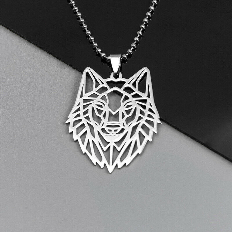 Stainless Steel Hollow Wolf Head Necklace Punk Charm Animal Pendant Jewel.l8