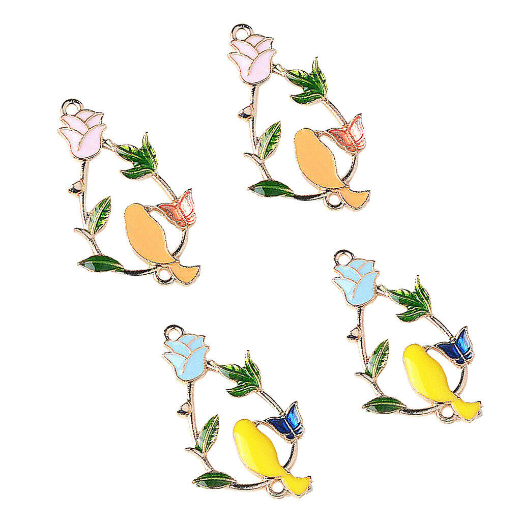4 Pcs Alloy Enamel Flower Key Pendant Charms Bead Jewelry Decoration