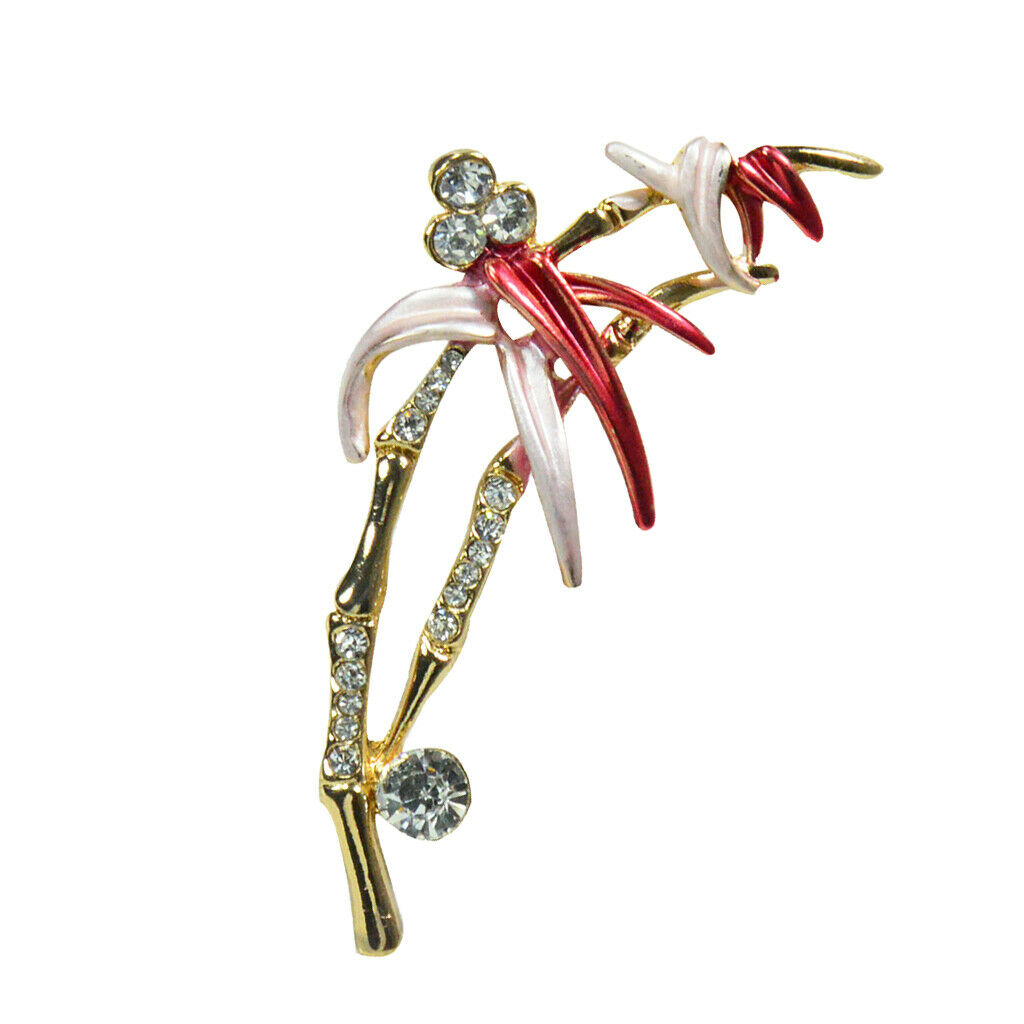 Natural Inspiration Bamboo Brooch Crystal Rhinestone Brooch Pin Red