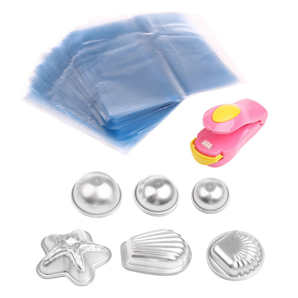 DIY Aluminum Alloy Bath Bombs Fizzies Mold Handmade Soap Shrink Wrap Set C