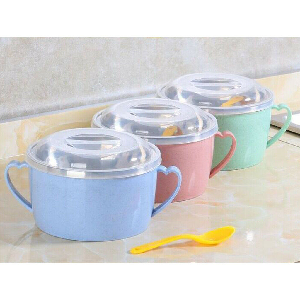 Set of 3 Stainless Steel Serving Bowls with Lid and Spoon - for Fruit / Rice /