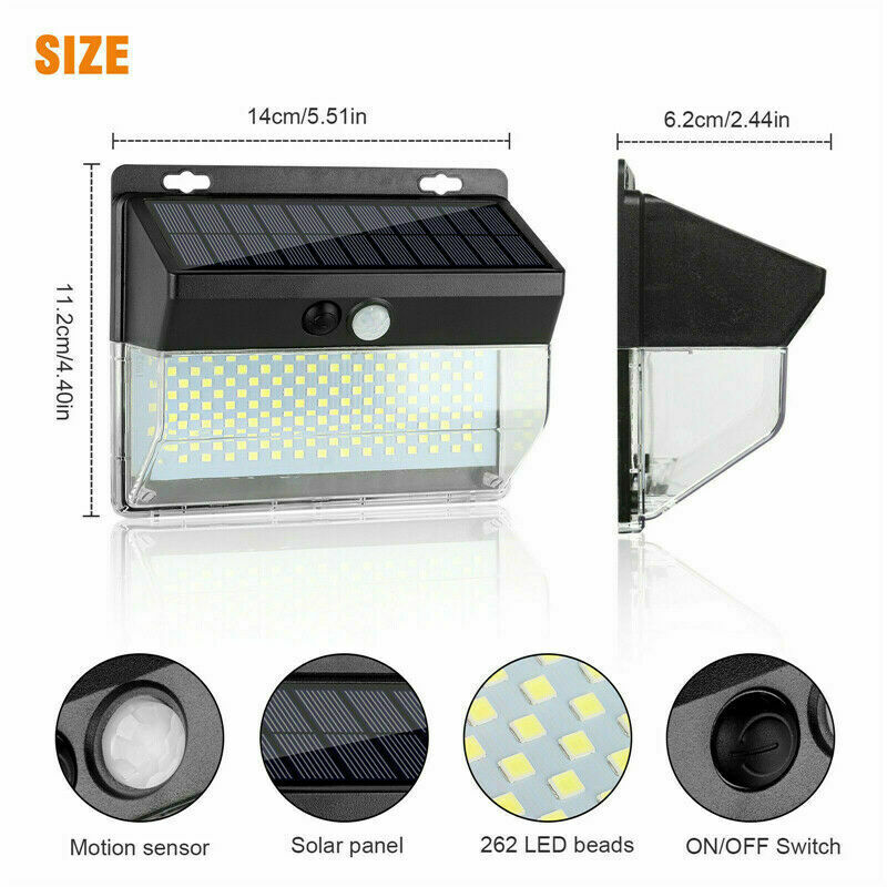 262 LED PIR Motion Sensor Solar Power Garden Light Outdoor Yard Lamps Waterproof