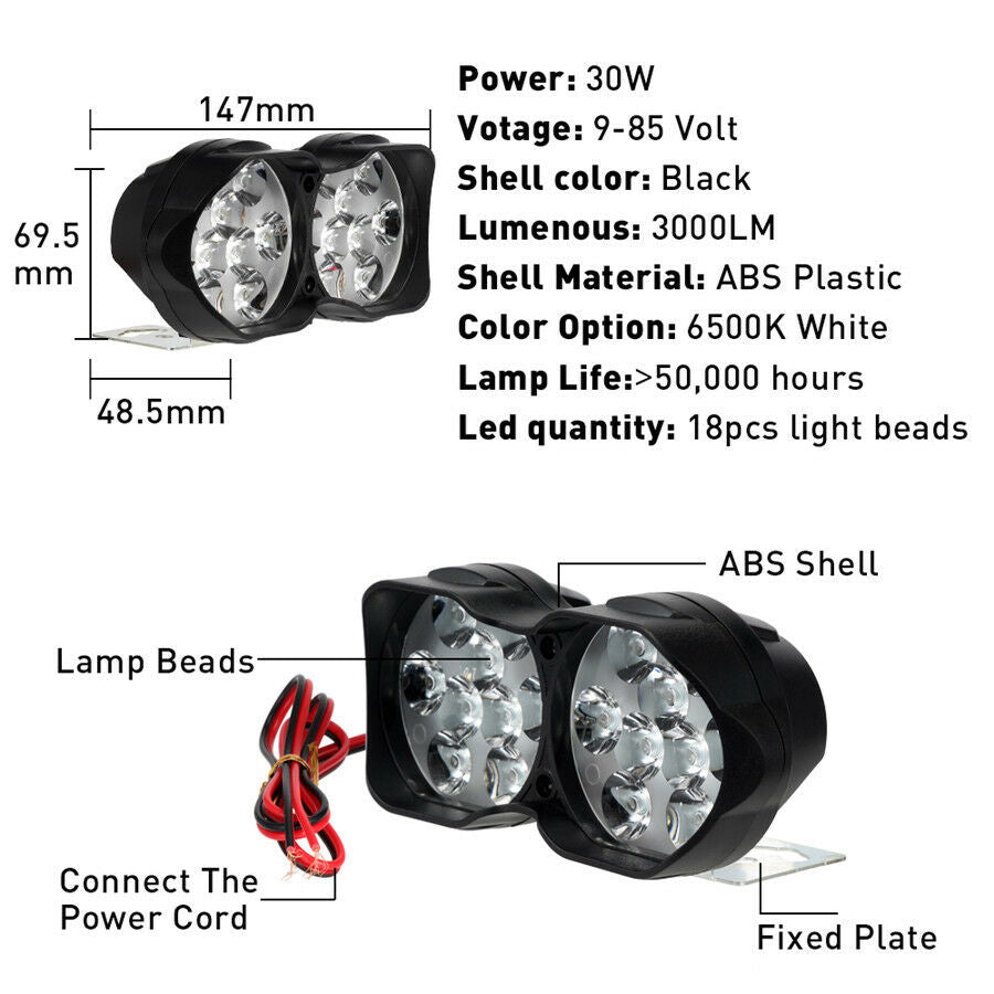18 Led Motorcycle Light 6500K Fog Spot Lamp Moto Accessories 9-85V Waterproof