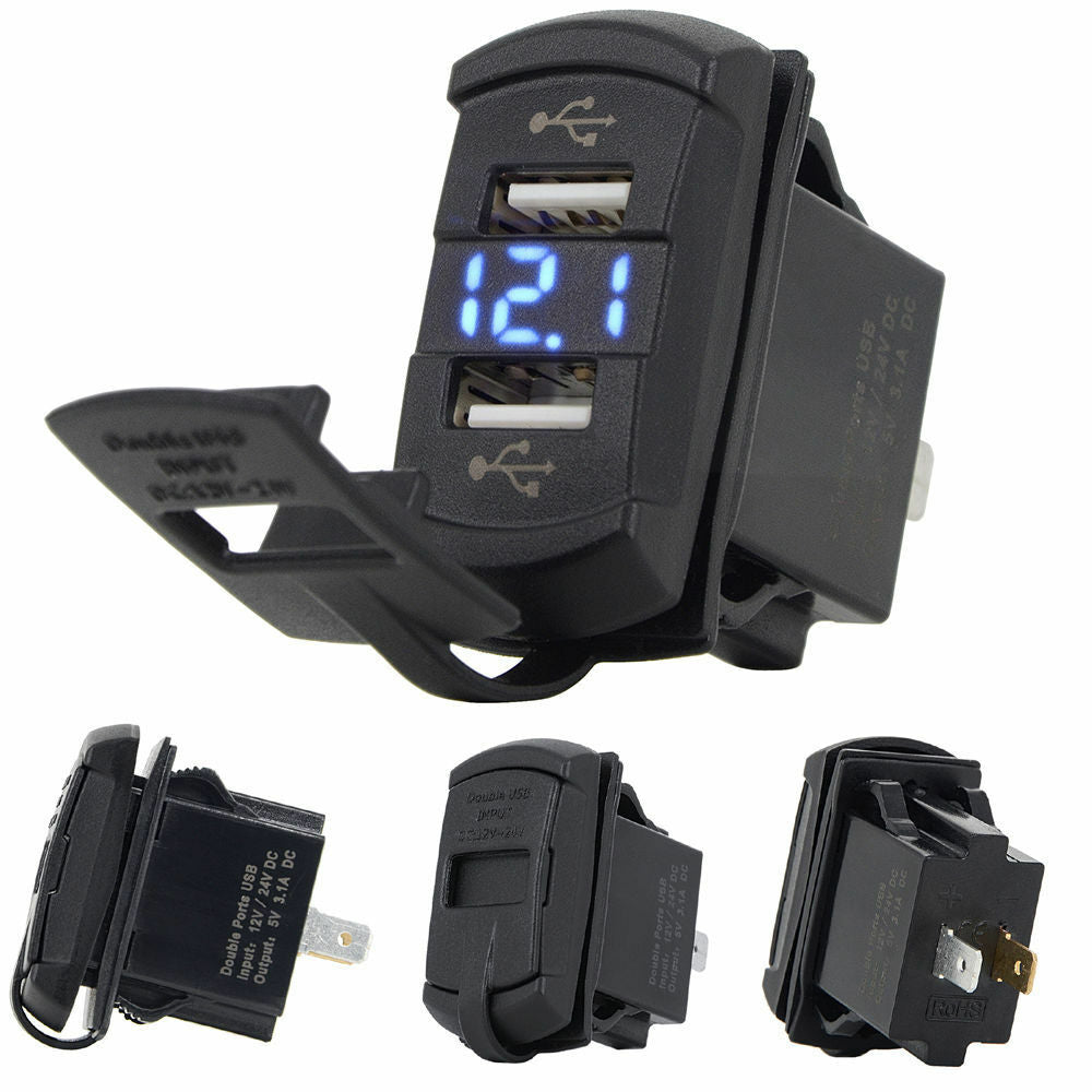 Useful Auto Boat Car SUV Backlit Rocker Switch 12V-24V Dual Blue LED USB Charger
