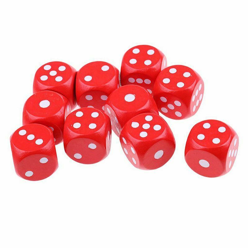 10 six-sided D6 dice for board games, made of wood - red J6D9