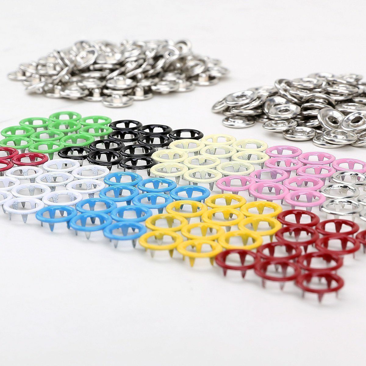 Metal Prong Ring Fasteners Press Studs Poppers 9.5mm 10set White