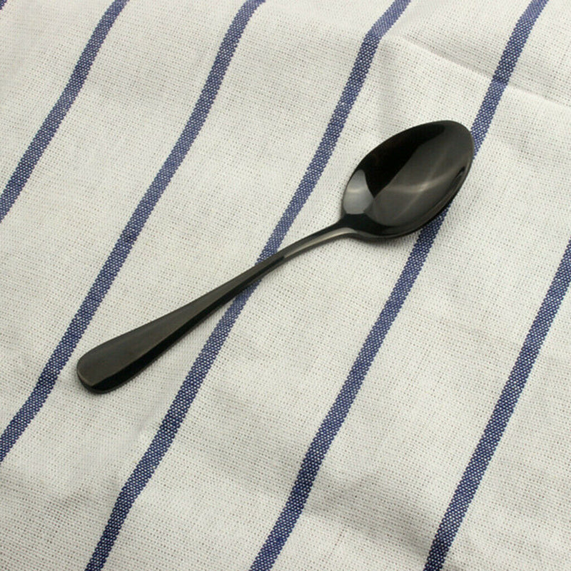2 piece Stainless Steel Cutlery Table Dinner Soup Tea Spoon Tableware Black