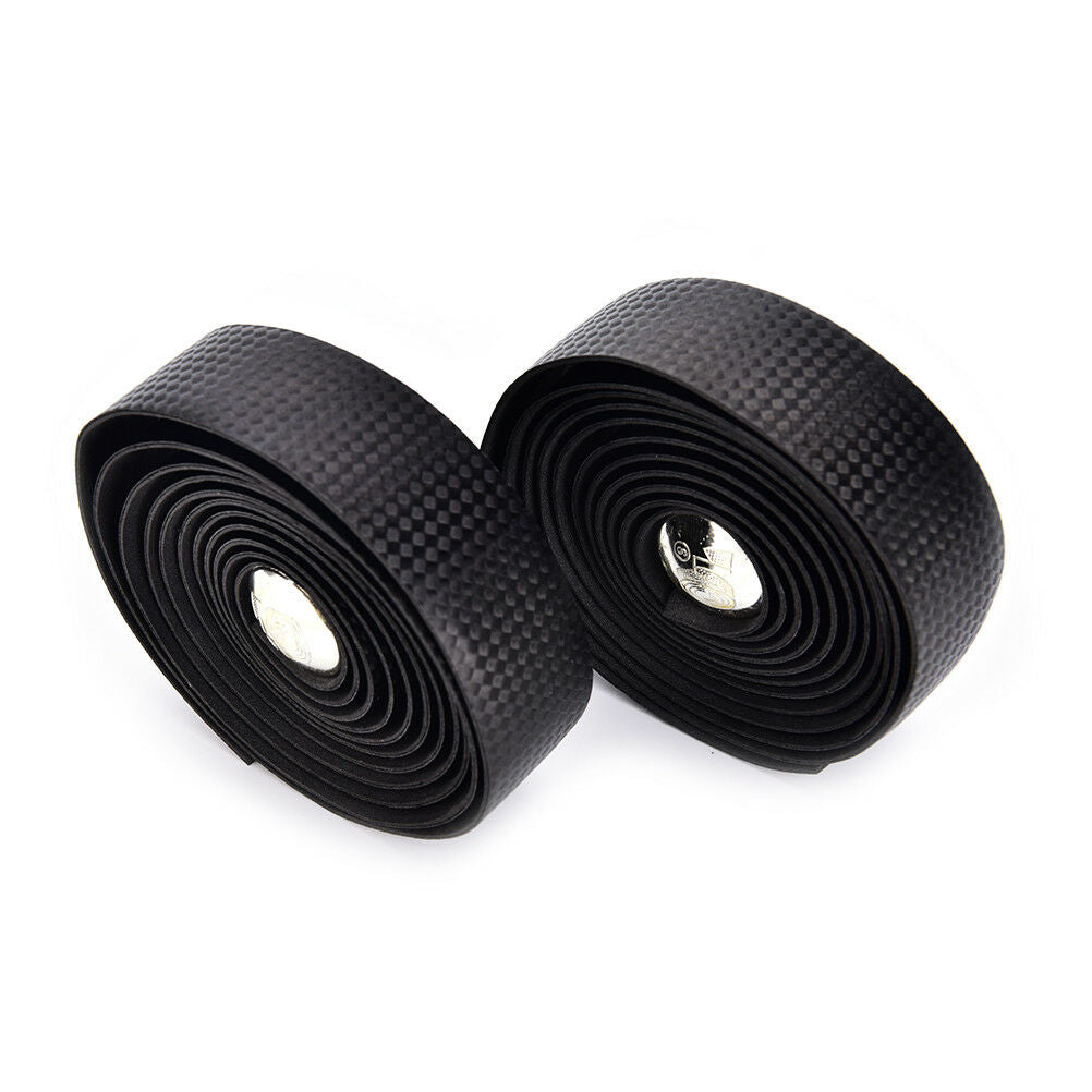 2X Bike Cycling Road Bike Carbon Fiber Handlebar Tape Wrap + 2 Bar Plug black Rf