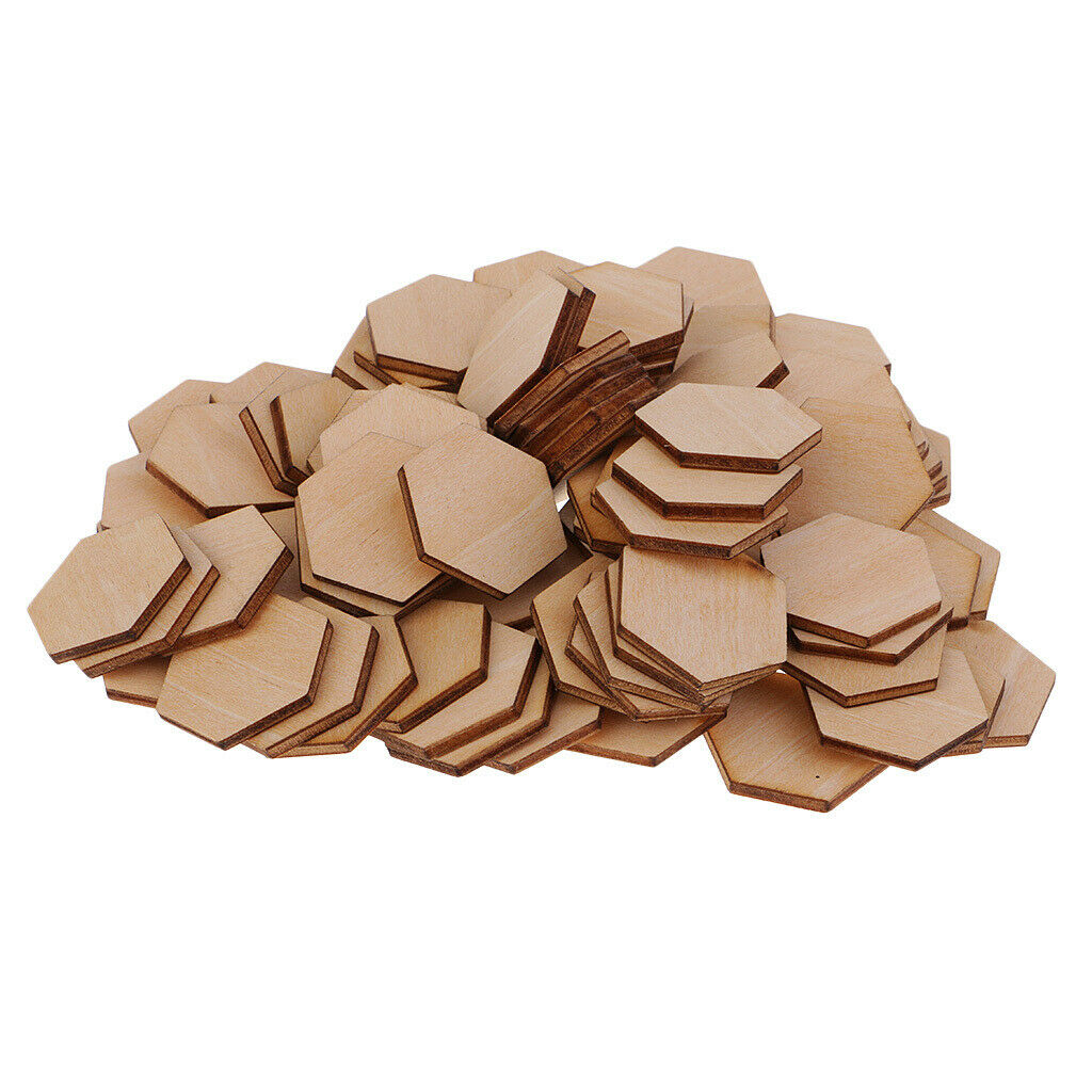 Hexagon Shaped Wooden Embellishments Shapes for Craft Decor DIY 100pcs 25mm