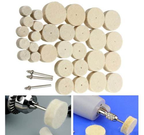 30pcs Wool Felt Polishing Buffing Round Wheel Tool +3 Shank For Rotary