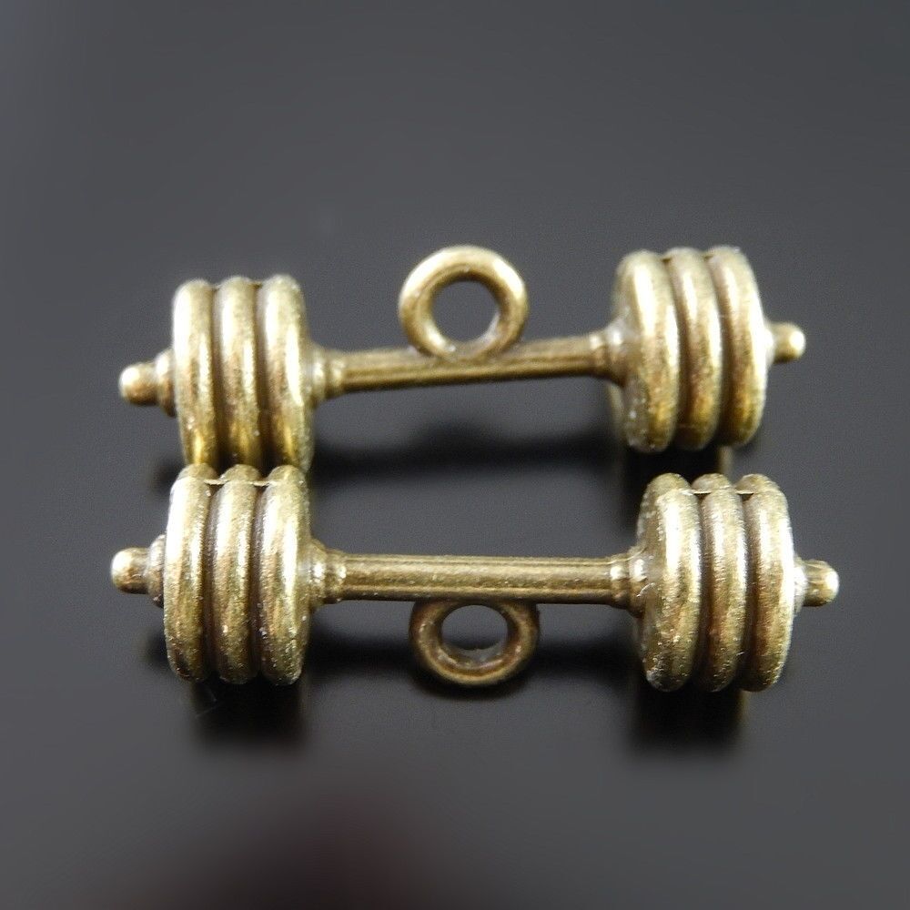20 pcs Antiqued Bronze Barbell Charm Alloy Dumbbell Pendant Art Crafts 25*7*7mm