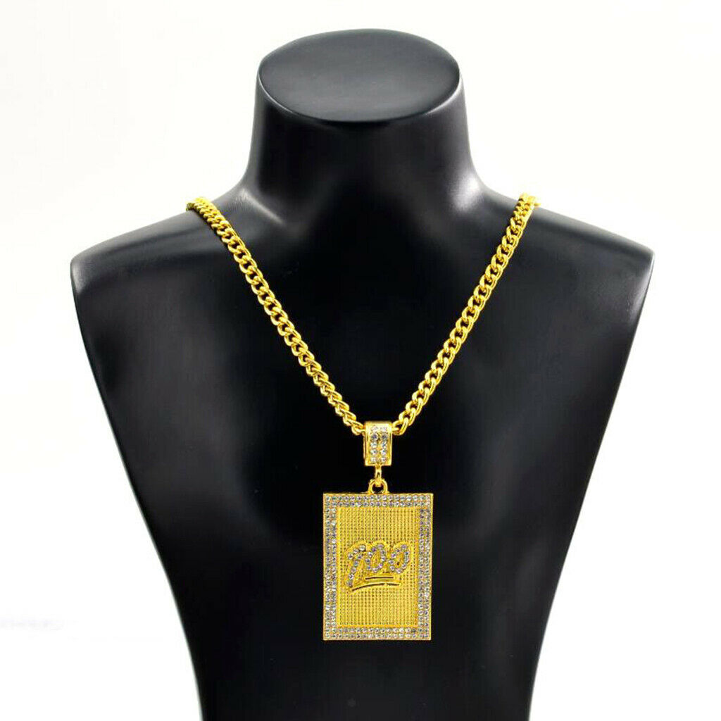 Fashion Hip Hop Score 100 Rectangle Pendant Long Chain Necklace Men Women