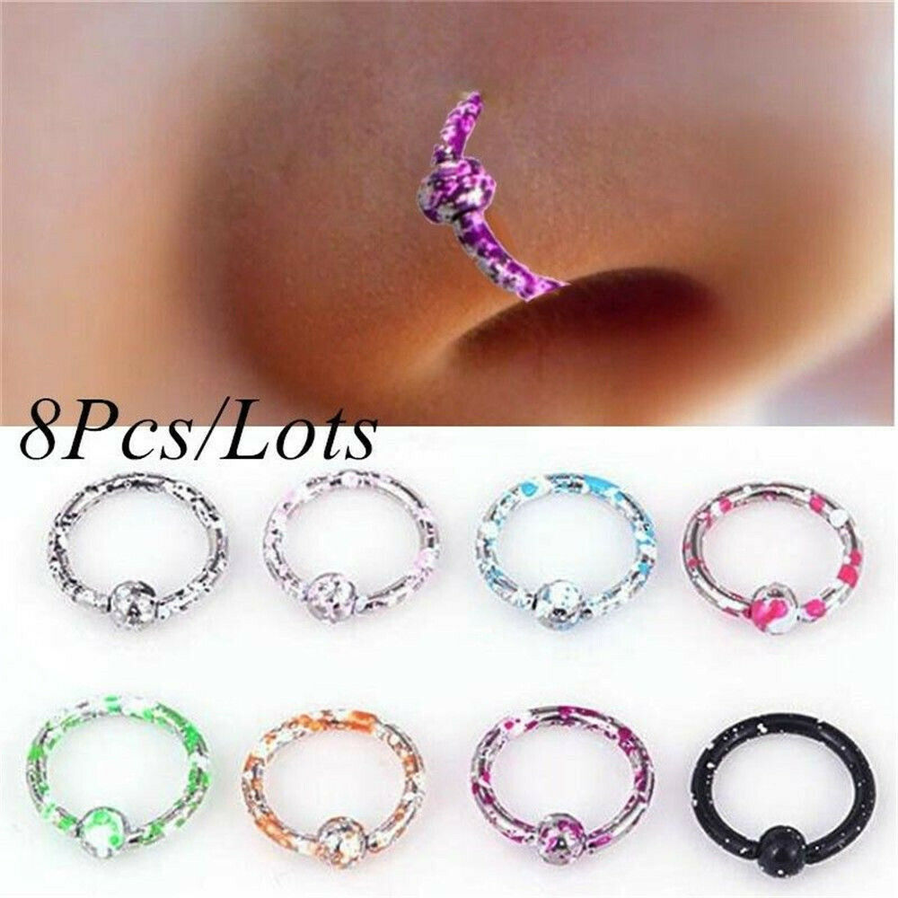 8PC Nose Open Hoop Ring Earring Lip Body Piercing Stainless Steel Jewelry AU