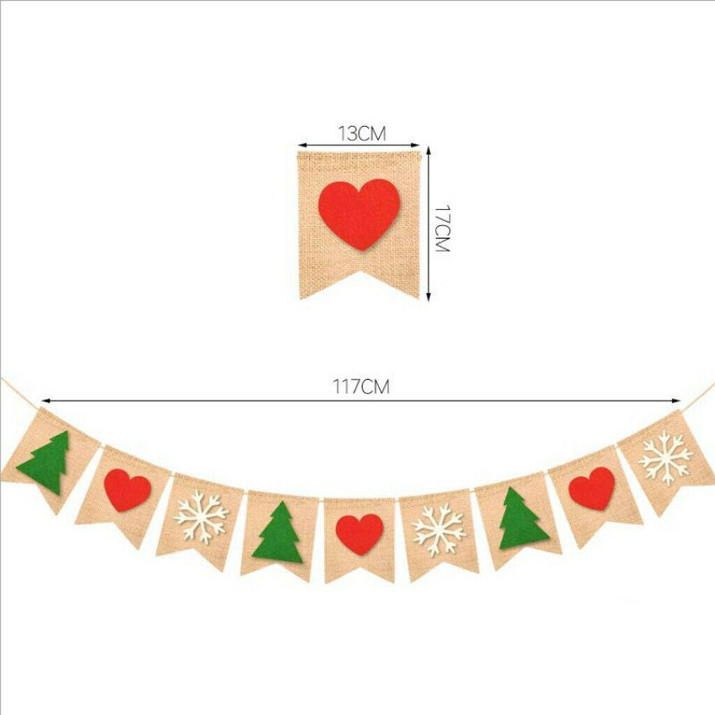 Christmas Tree Heart Snowflake Burlap Linen Banner Garland Decoration Props