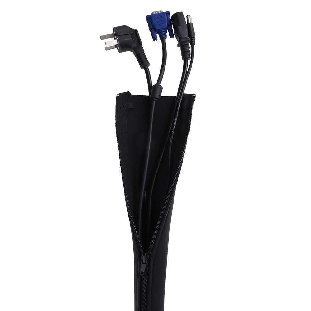 1Pc DIY neoprene cable management sleeve zipper wrap wire hider cover organ Lt