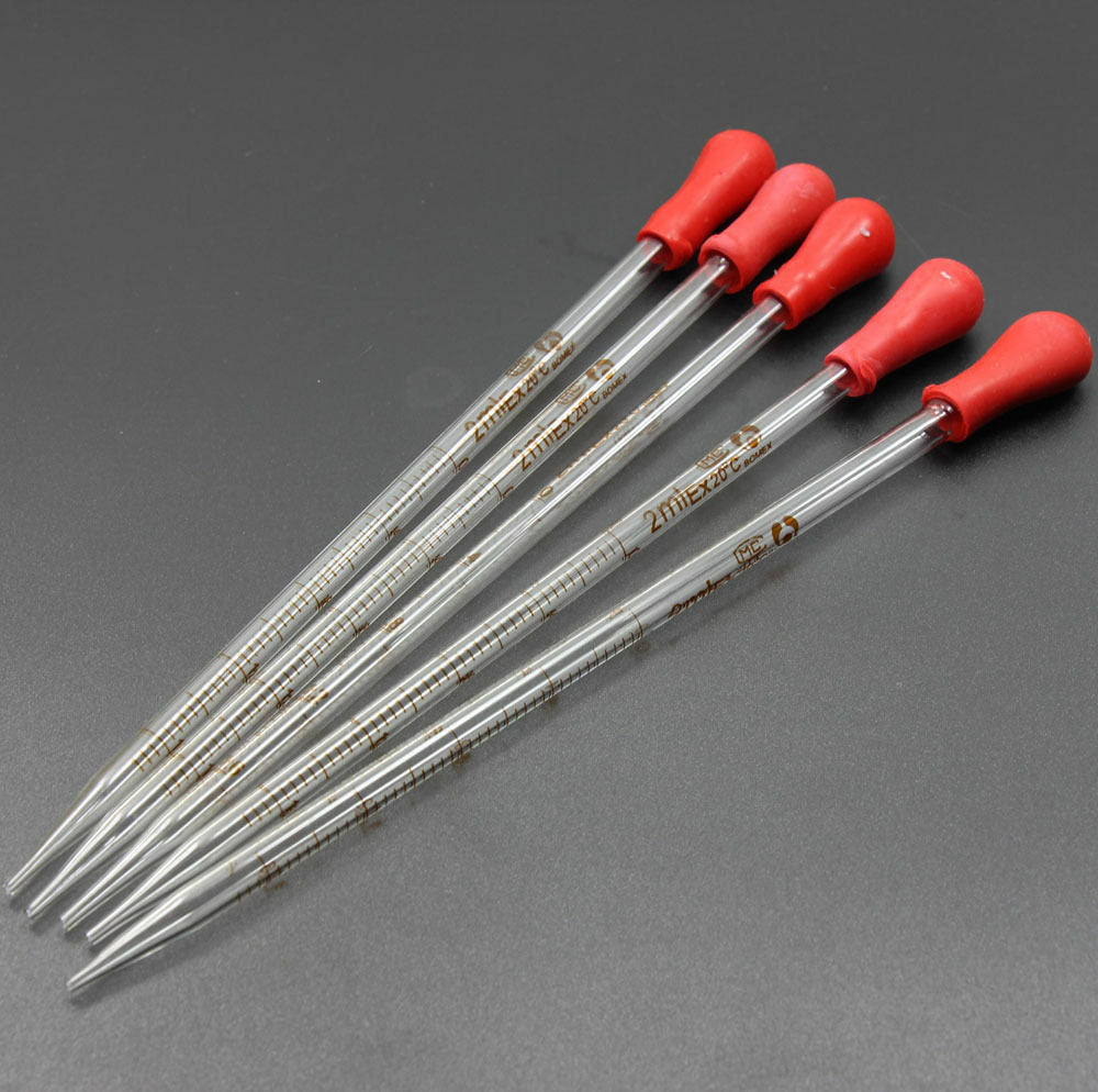 5pcs 2ml Rubber Head Glass Dropper Glass Pipette Lab Dropper Pipet With Scal