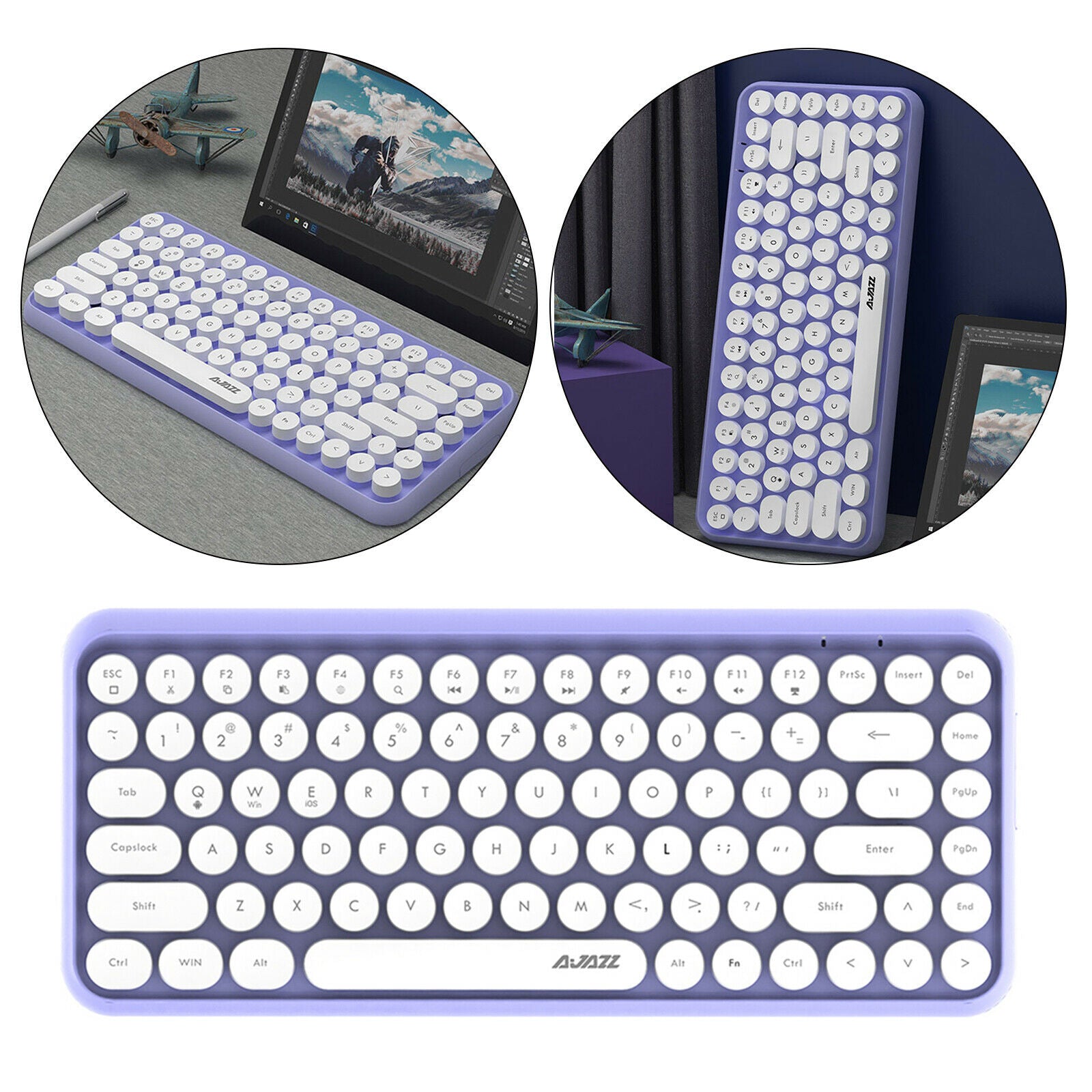 Wireless Bluetooth Keyboard Retro Round Gaming Keyboard for Laptop Tablet
