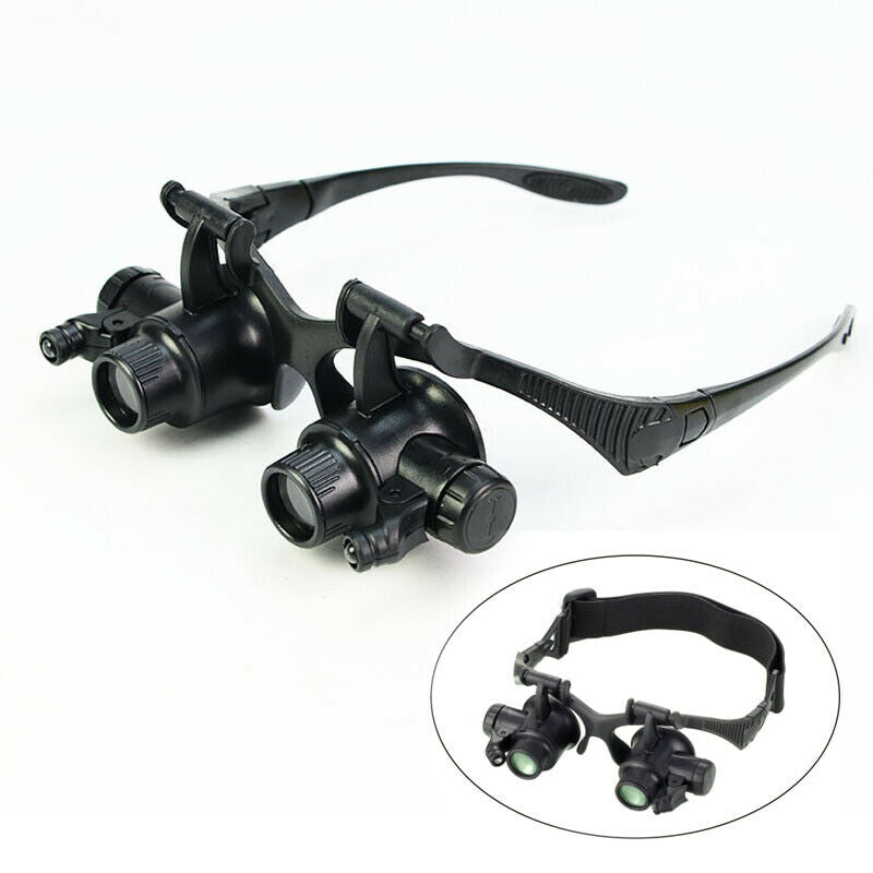 2.5X-25X Multi-Power Double LED Lights Magnifier Eye Glasses Watch Repair Loupe