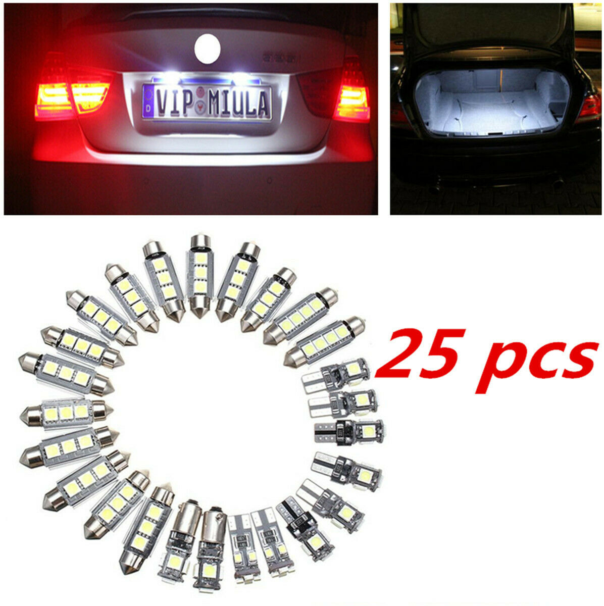 25Pcs Car Interior LED Light Kit 12V Plug and Play Map/Dome/License Plate Light