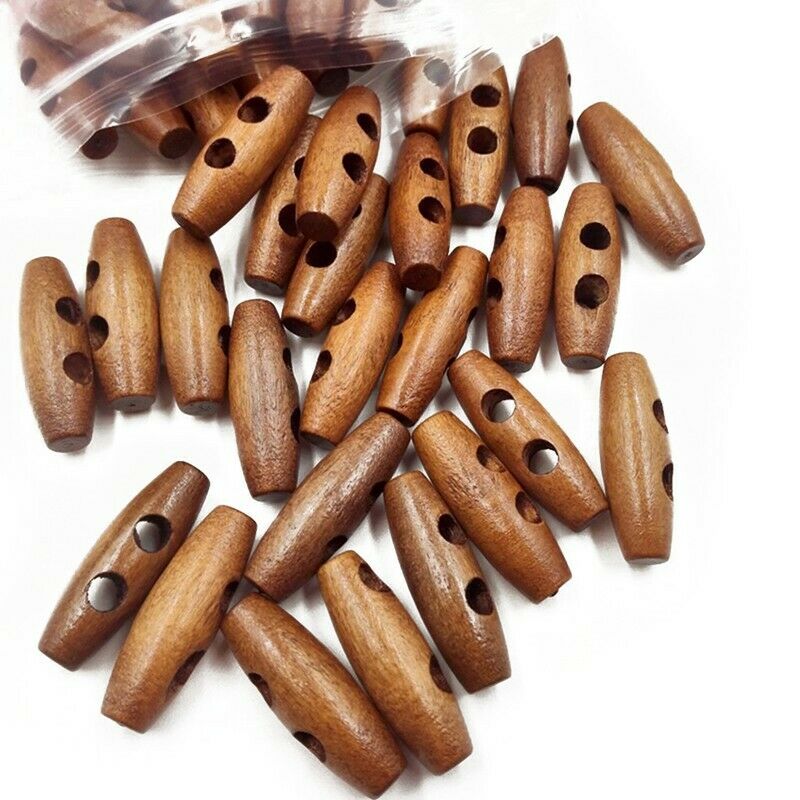50 Pieces Olive Shape Wooden Toggles Buttons 2 Holes Sewing Buttons for ClotheO9