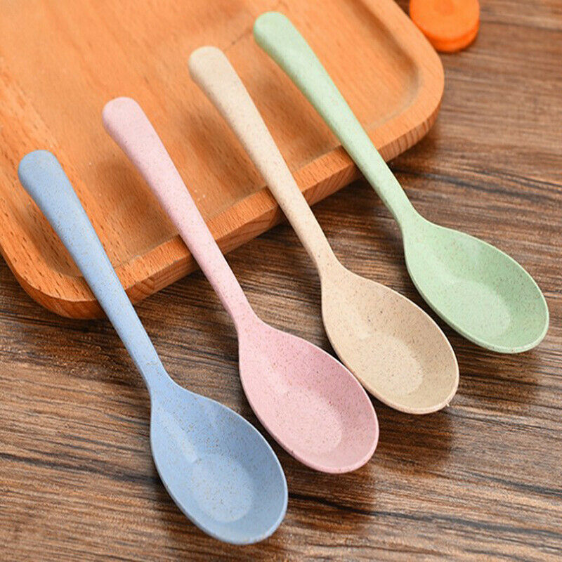 4PCS Colourful Eco-Friendly Wheat Straw Spoons smooth texture wheat straw.l8