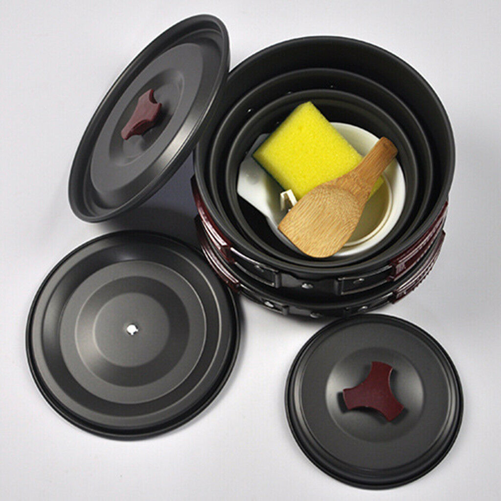 14PCS Camping Cookware Kit Lightweight 4-5 Persons Cooking Pot Pan Bowl