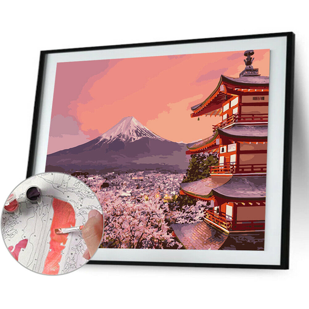 DIY Digital Oil Painting By Numbers Kit Flower Tower Canvas Drawing Picture @